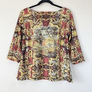 Vintage Chicos Design Velvet Renaissance 3/4 Sleeve Size 2 Art to Wear Artsy 90s